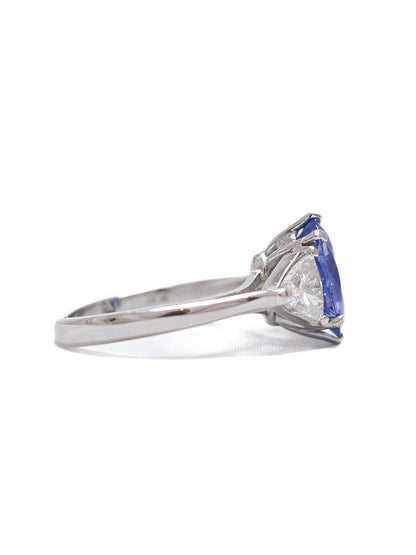 Platinum 3.66 CTW No Heat Ceylon Sapphire Diamond Three Stone Ring