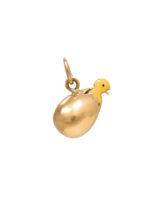 Vintage 14K Gold Enamel Chick in Egg Charm