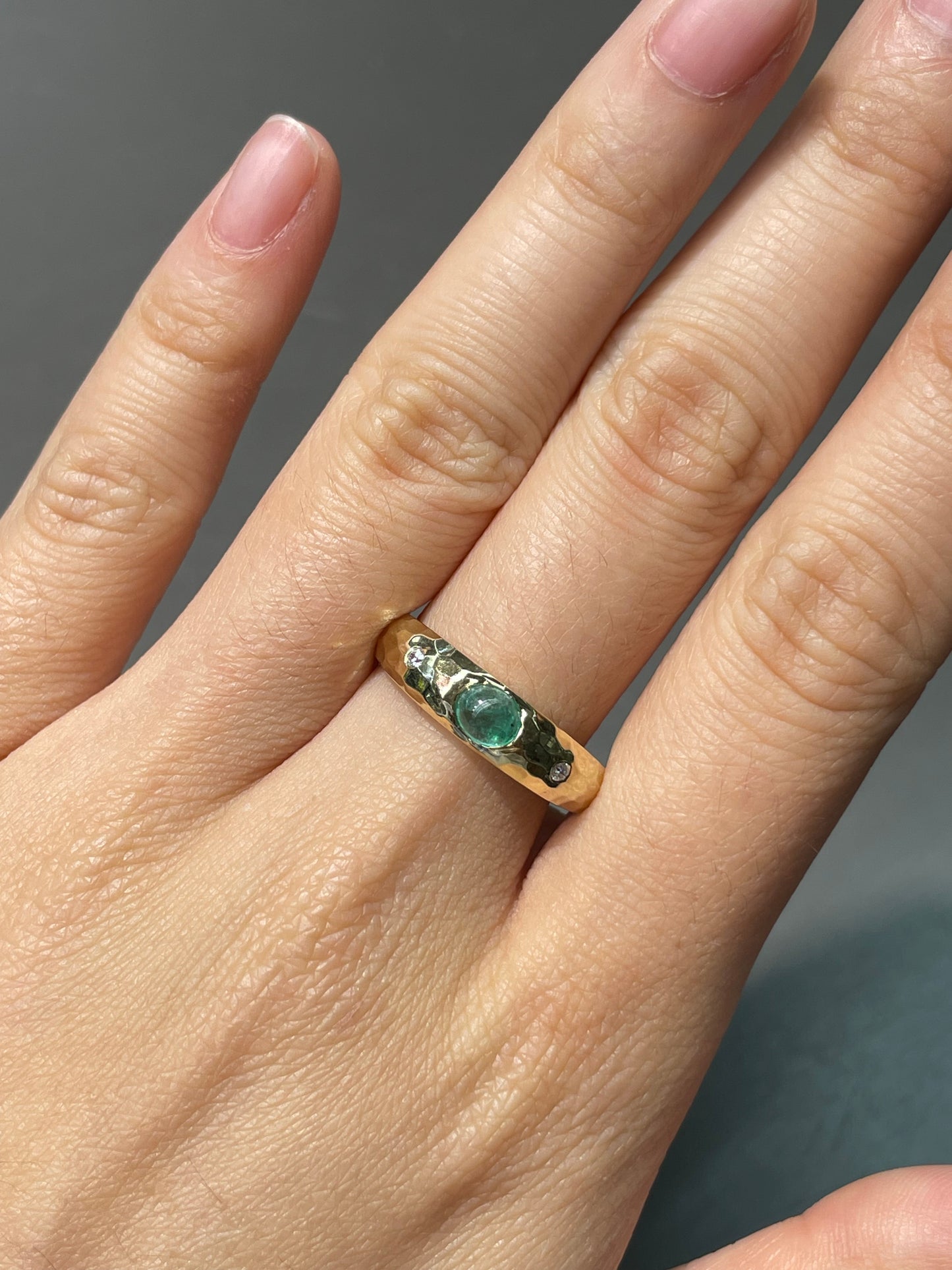 14K Yellow Gold Emerald Diamond Gypsy Ring