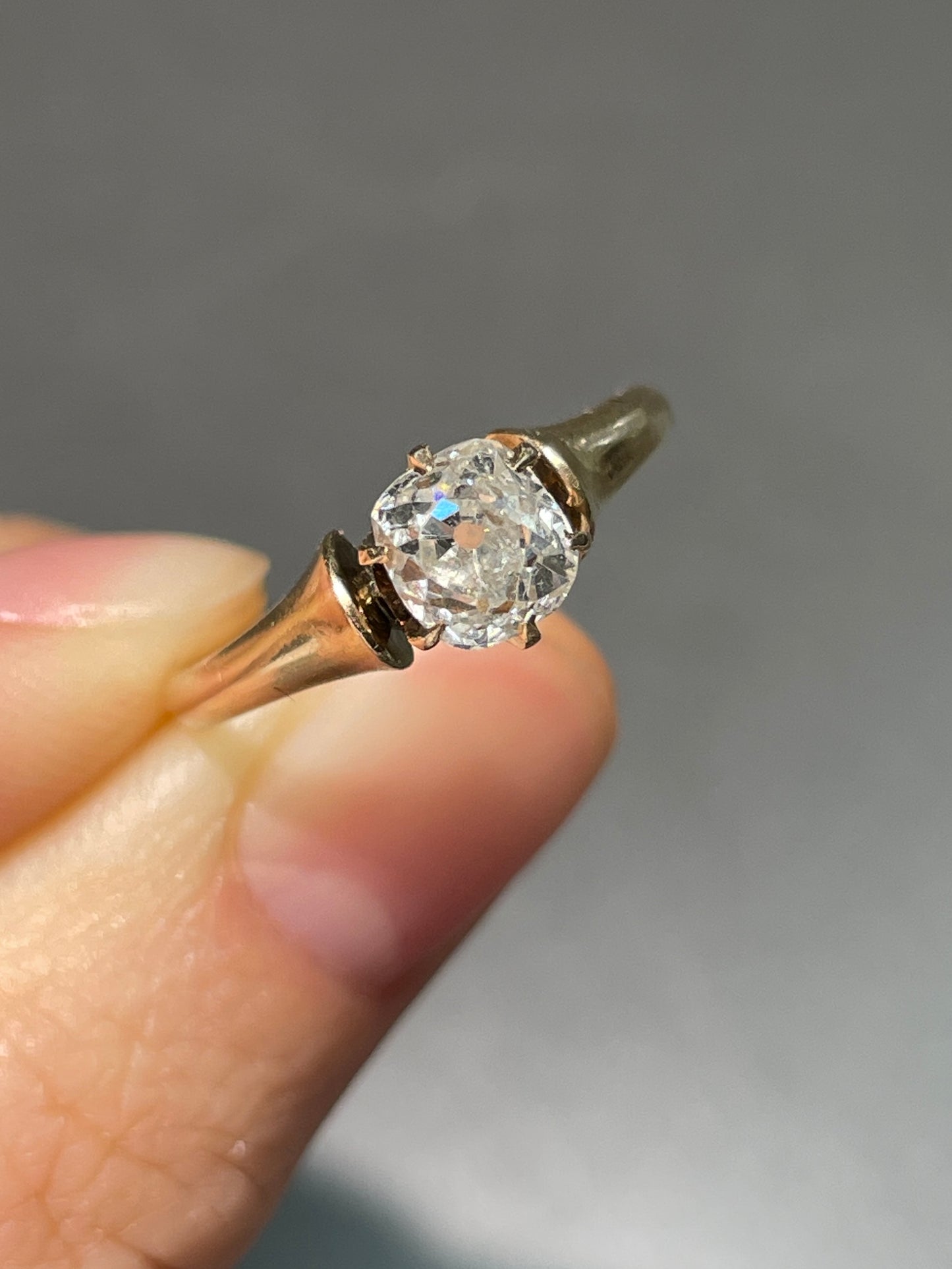 Antique 14K Gold 0.92 CTW Old Cushion Cut Diamond Ring