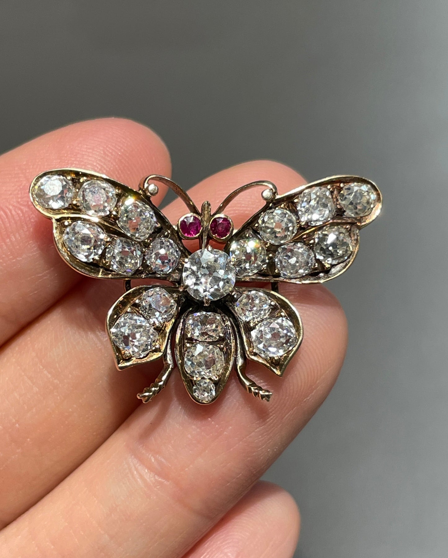 Antique 14K Gold Diamond 4.41 CTW Butterfly Brooch