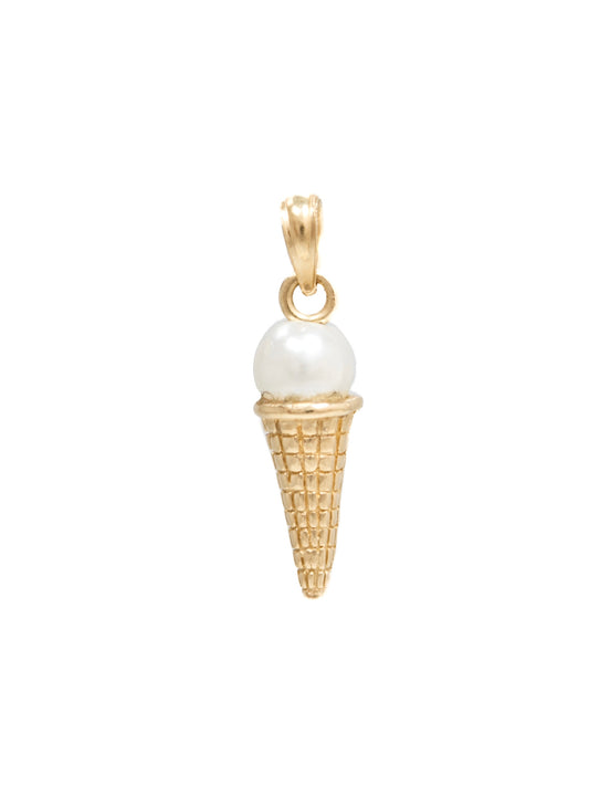 Vintage 14K Gold Pearl Ice Cream Cone Charm