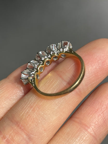 Antique 14K Gold 2.40 CTW Old European Cut Diamond Five Stone Ring