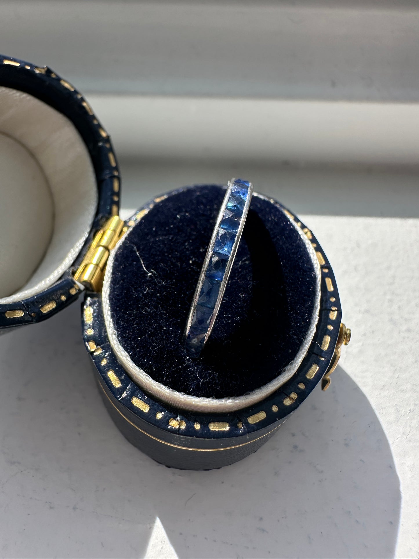 Antique Platinum 1.62 CTW French Cut Blue Sapphire Band Ring