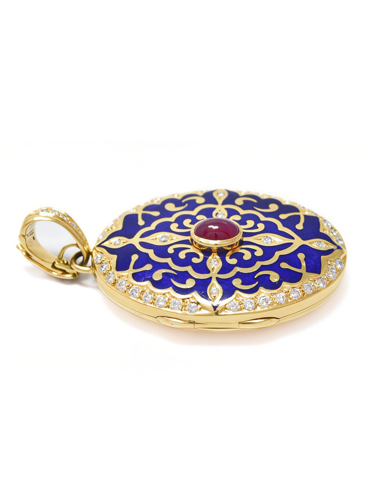 Fabergé 18K Yellow Gold Ruby Diamond Enamel Locket Pendant