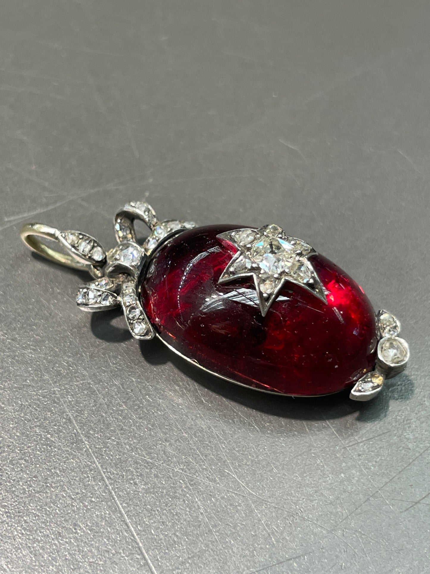 Antique Victorian 14K Gold Silver Diamond Garnet Starburst Pendant