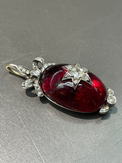 Antique Victorian 14K Gold Silver Diamond Garnet Starburst Pendant
