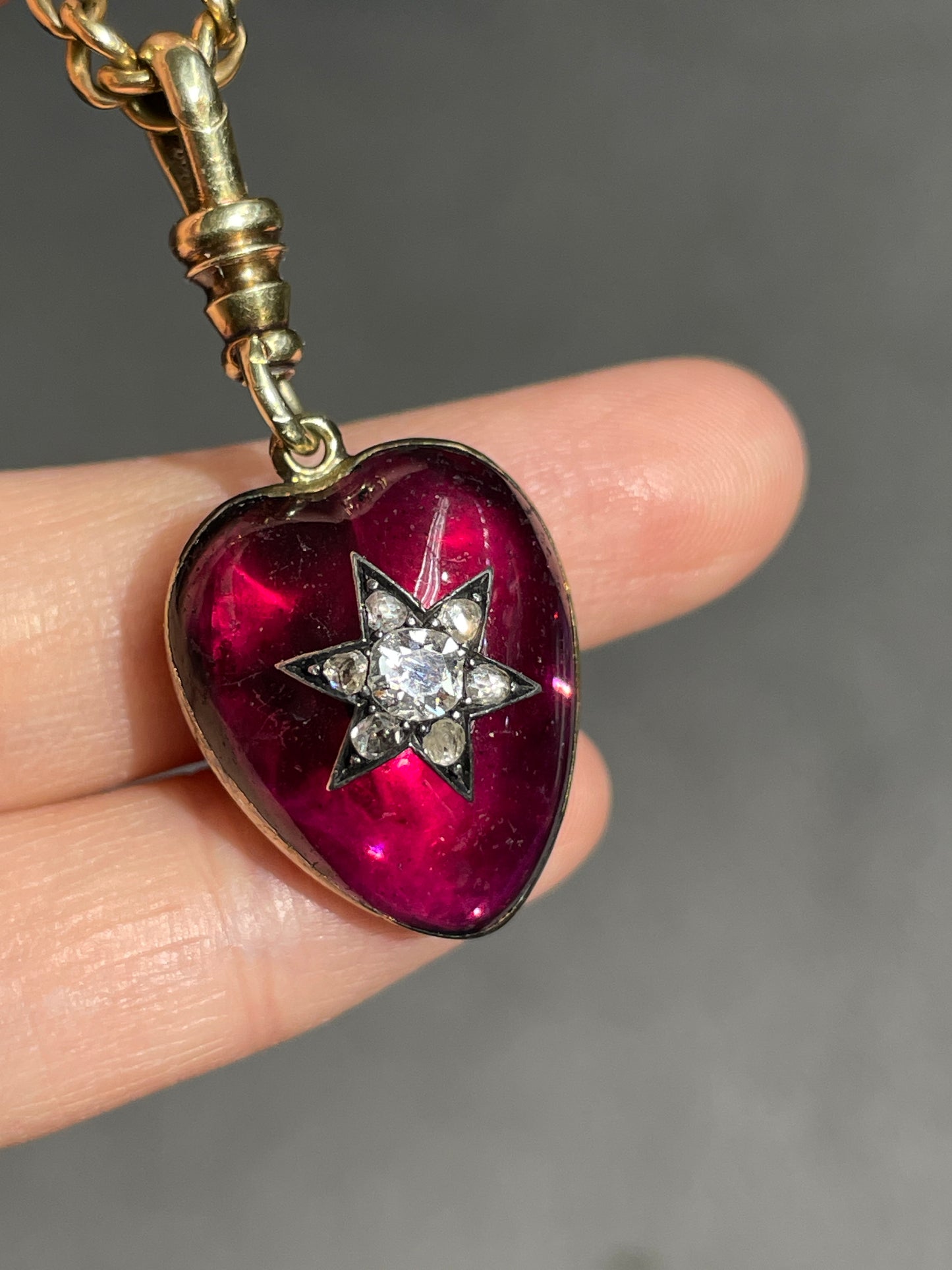 Antique 14K Gold Garnet Diamond Starburst Pendant
