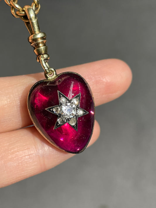 Antique 14K Gold Garnet Diamond Starburst Pendant