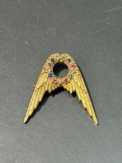 新艺术风格蒂芙尼 14K 金红宝石蓝宝石钻石星翼胸针