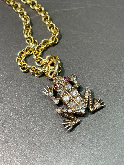 古董 14K 金 0.52 CTW 玫瑰切割钻石青蛙吊饰