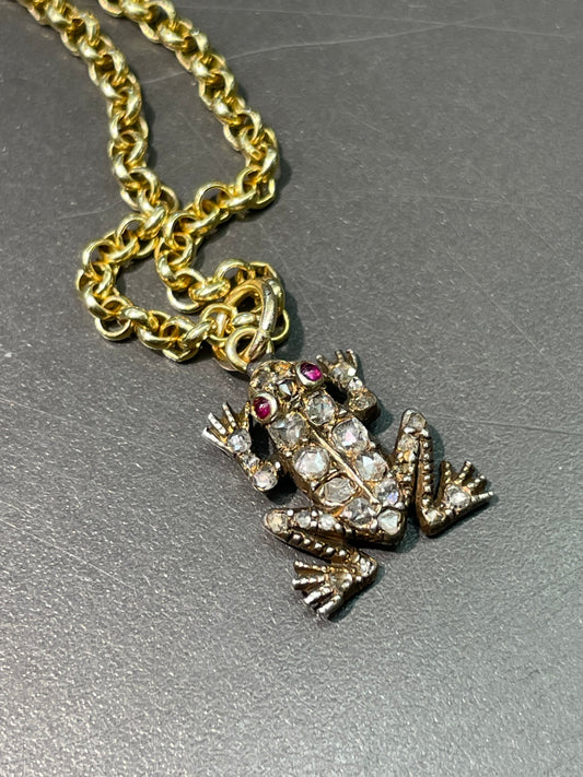古董 14K 金 0.52 CTW 玫瑰切割钻石青蛙吊饰