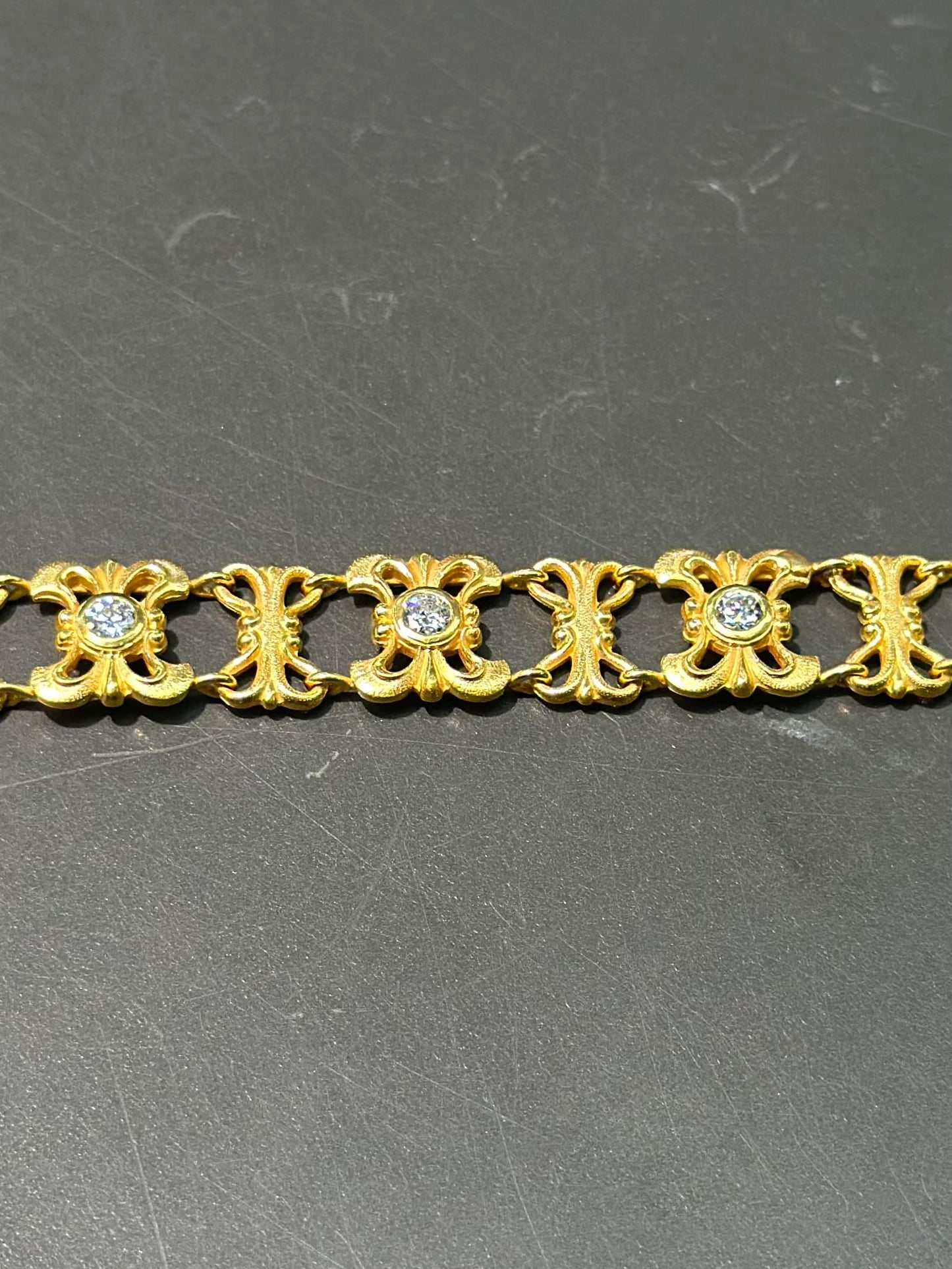 Art Nouveau 14K Gold Two Tone Diamond Motif Bracelet