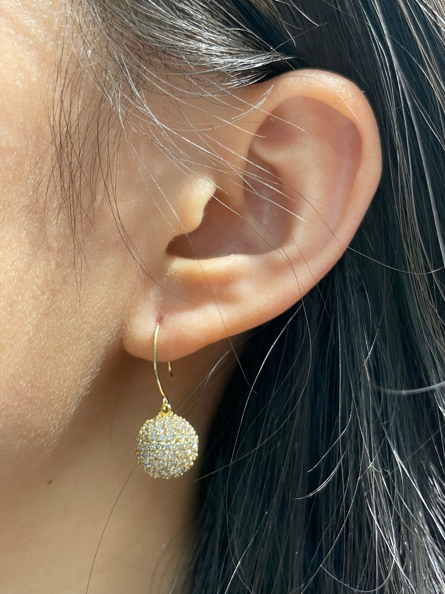 14K Gold 2.52 CTW Diamond Pave Ball Dangle Earring