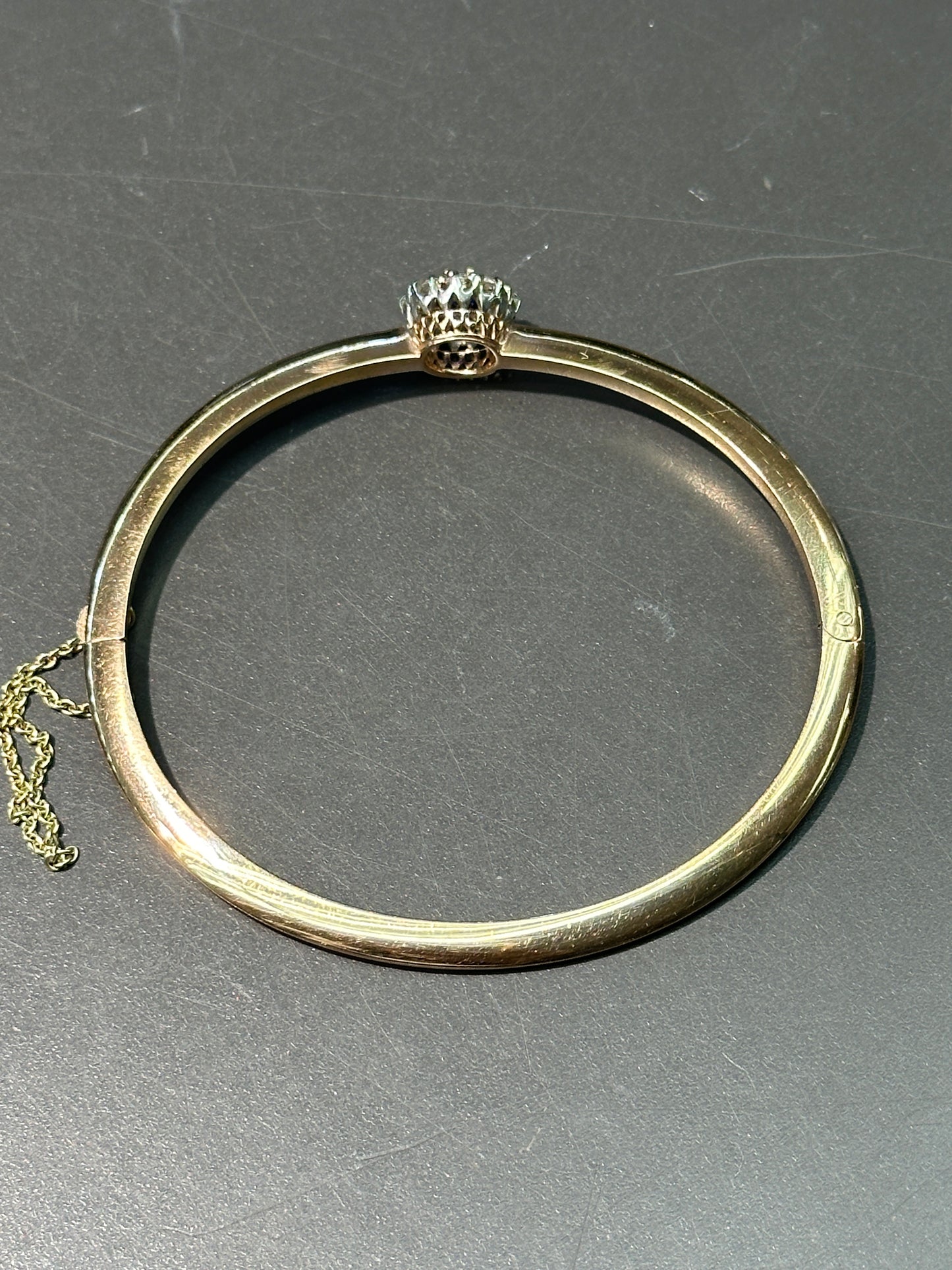 Antique French 18K Gold Natural Sapphire Diamond Halo Bangle Bracelet