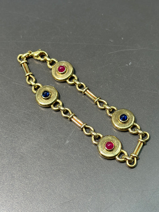 Bracelet Tabbah Vintage Or 18 Carats Rubis et Saphir