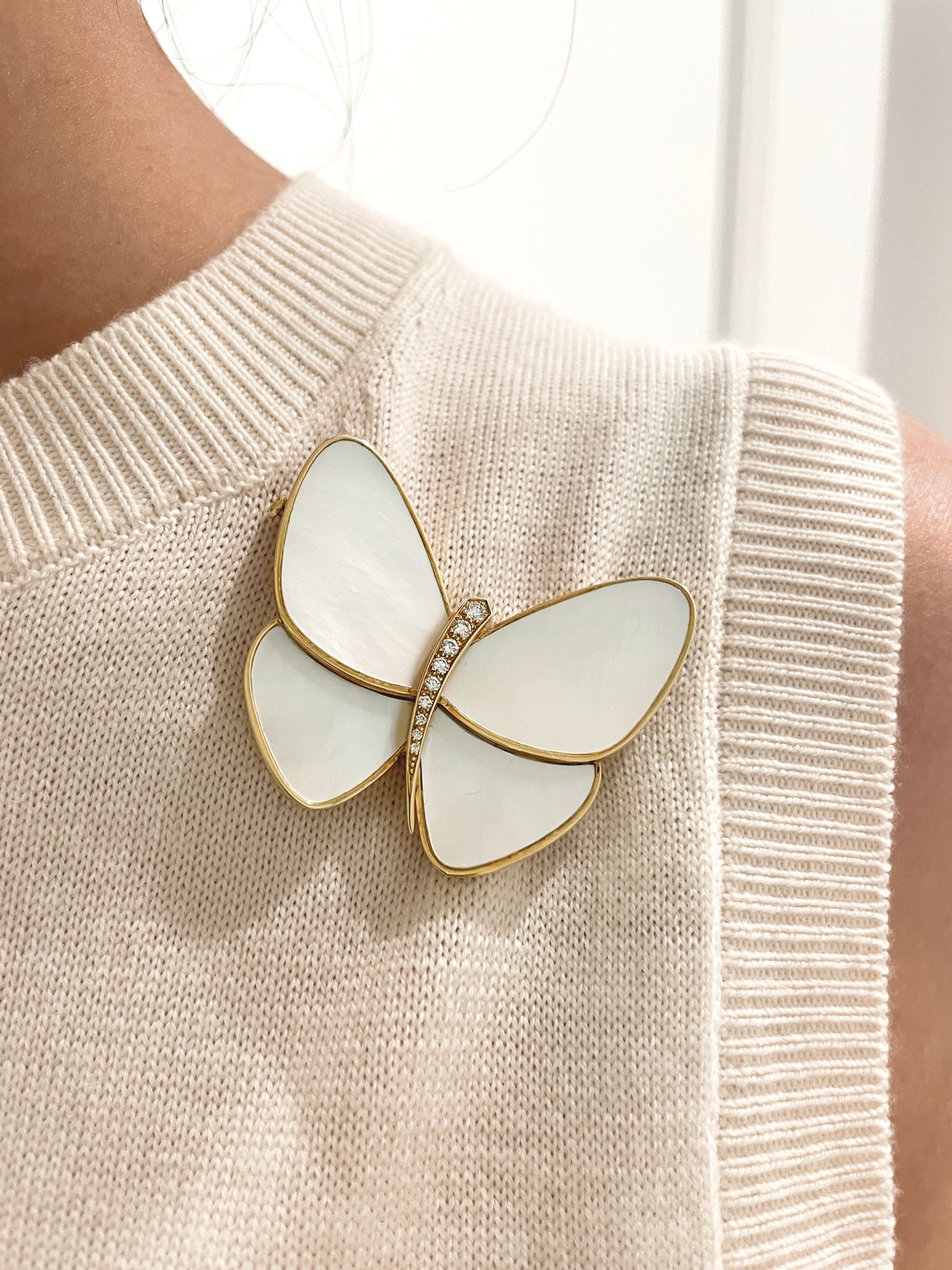 Van Cleef & Arpels 18K Gold Mother of Pearl Diamond Butterfly Brooch