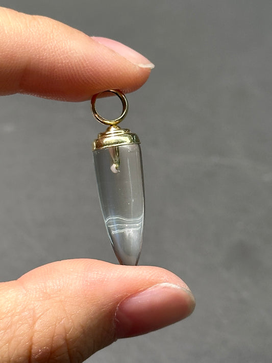 Vintage 14K White Quartz Pointed Pendant