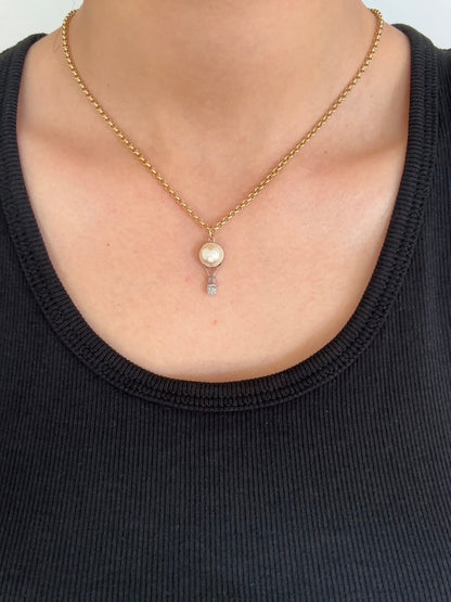 Antique Platinum Topped 14K Yellow Gold Pearl 0.09 CTW Diamond Hot Air Balloon Charm