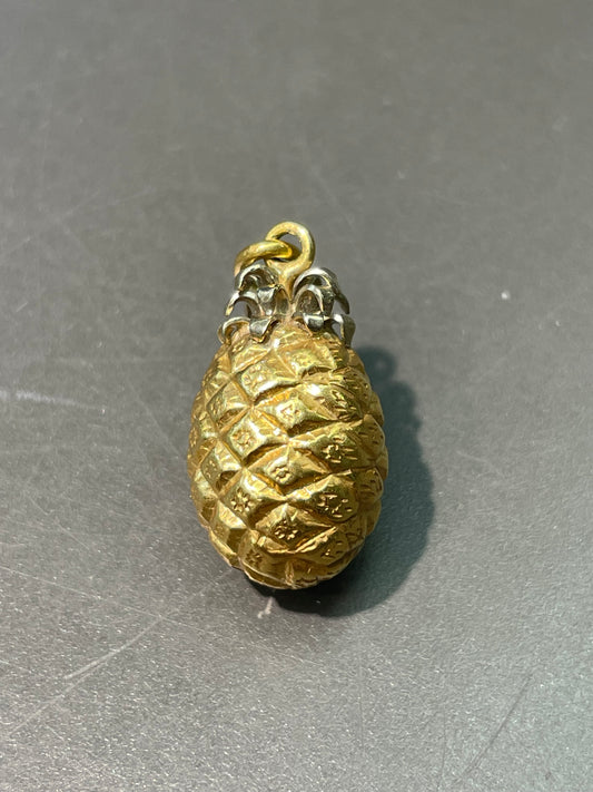 复古 18K 双色金大号菠萝吊坠