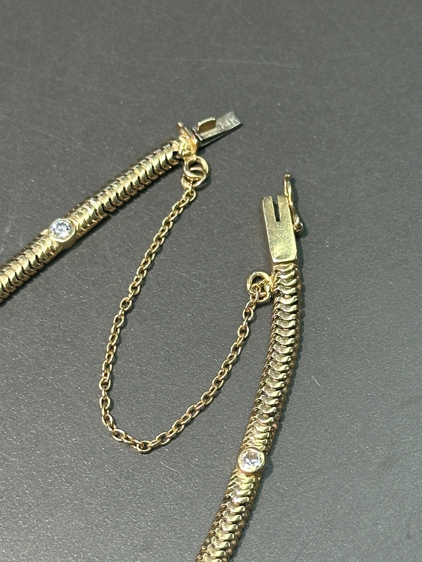 Vintage 14K Yellow Gold 0.30 CTW Diamond Snake Chain Bracelet