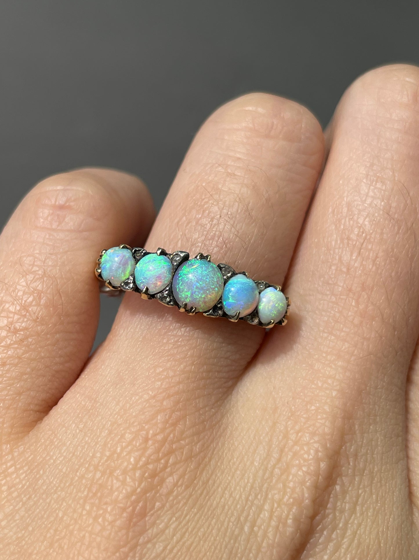 Antique Edwardian Five Stone Opal Diamond Ring