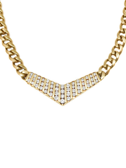 Vintage 14K Gold 1.65 CTW Diamond V Curblink Necklace
