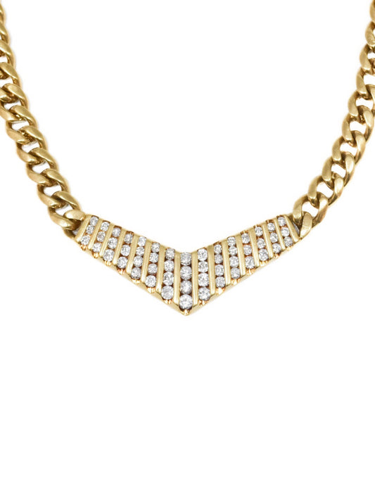 Vintage 14K Gold 1.65 CTW Diamond V Curblink Necklace