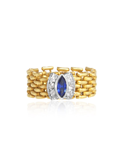 Vintage 18K Gold Sapphire Diamond Flexible Chain Ring