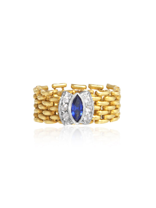 Vintage 18K Gold Sapphire Diamond Flexible Chain Ring