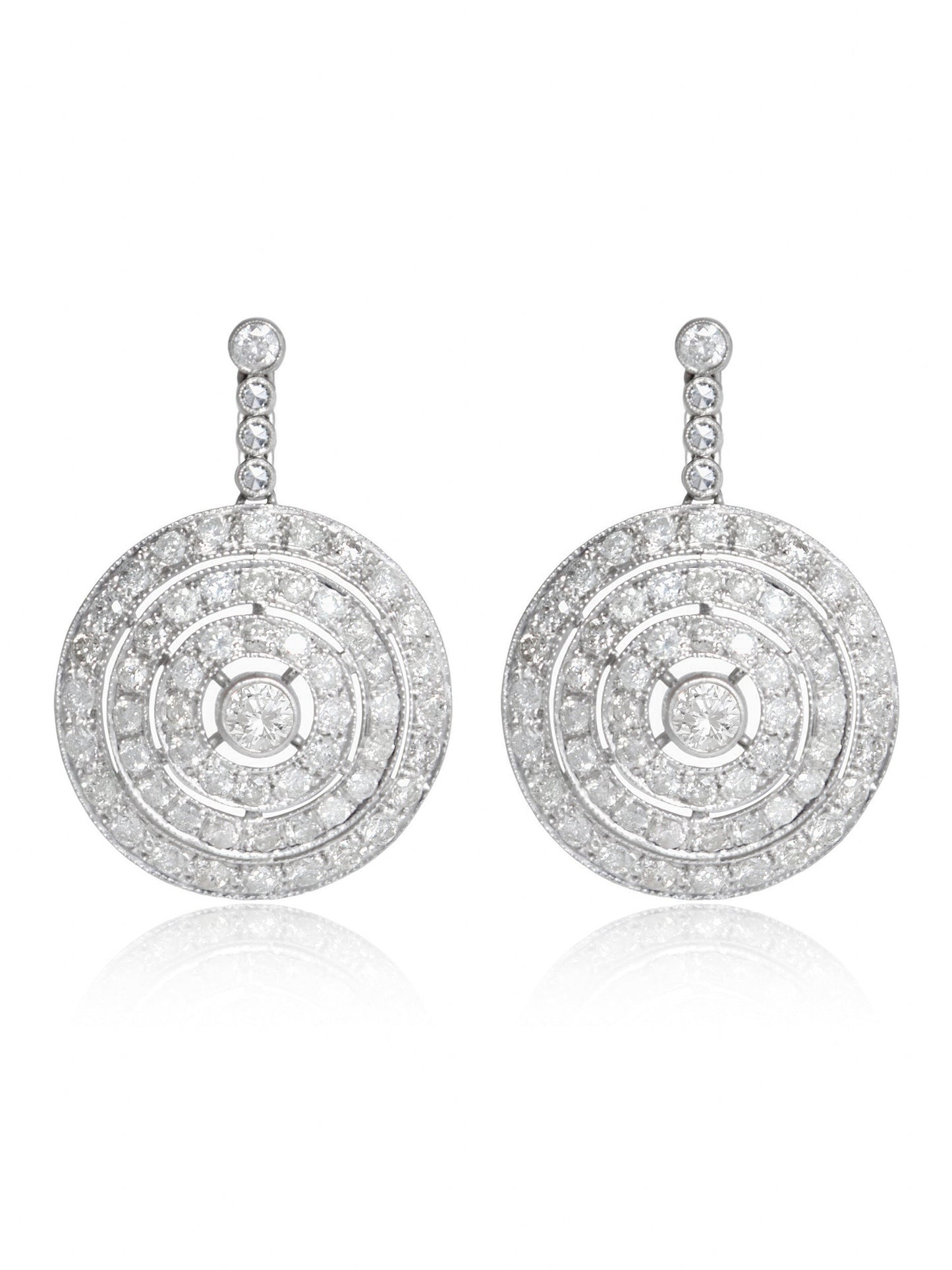 Art Deco Platinum 2.03 CTW Diamond Circle Dangle Drop Earring