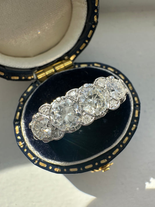 Antique 18K Yellow Gold Topped Platinum 2.62 CTW Four Stone Diamond Ring