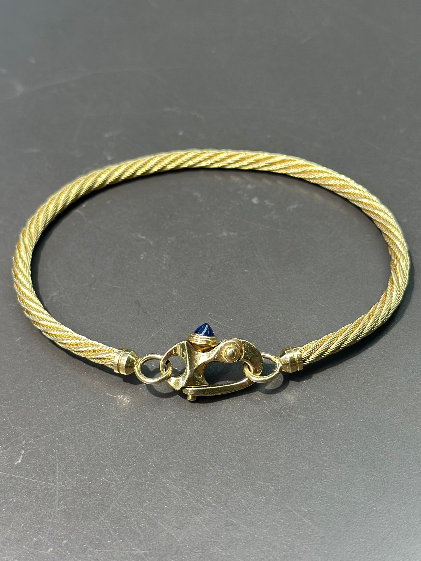 14K Gold Sapphire Twisted Cable Chain Carabiner Bracelet 