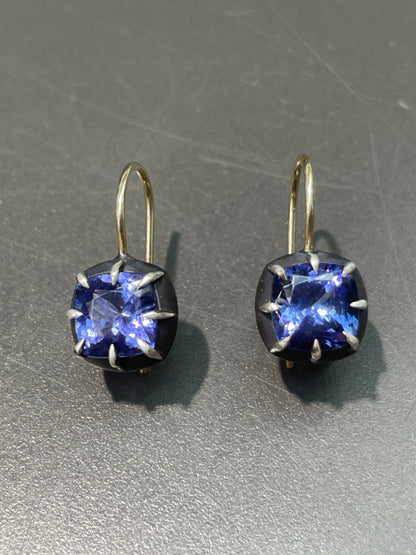 Georgian Style Tanzanite Collet-Set Earring