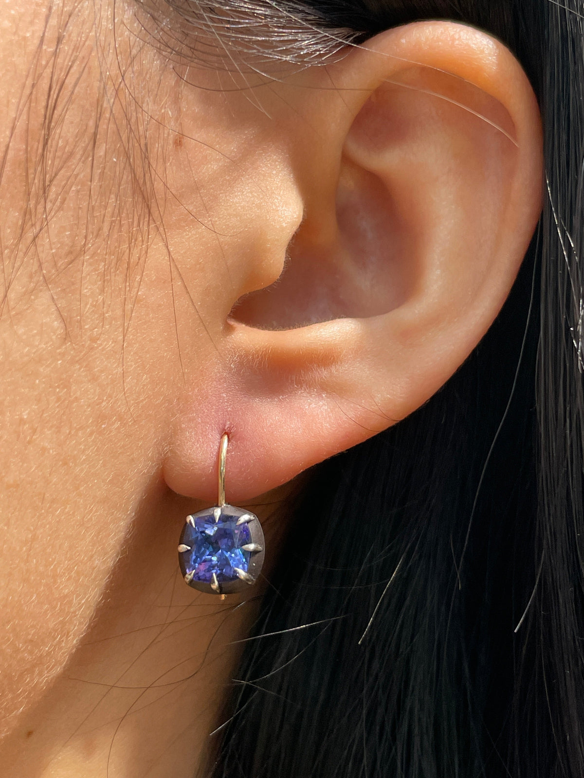 Georgian Style Tanzanite Collet-Set Earring
