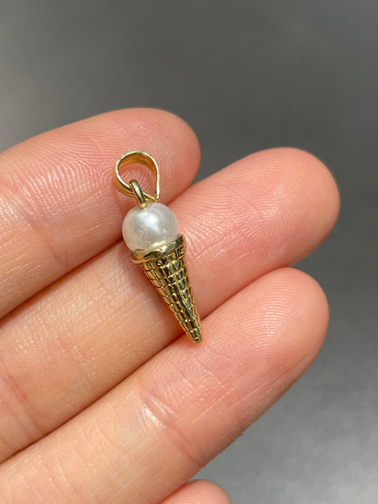 Vintage 14K Gold Pearl Ice Cream Cone Charm