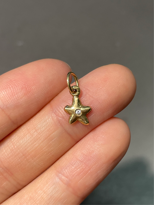 复古 14K 黄金钻石星形吊饰