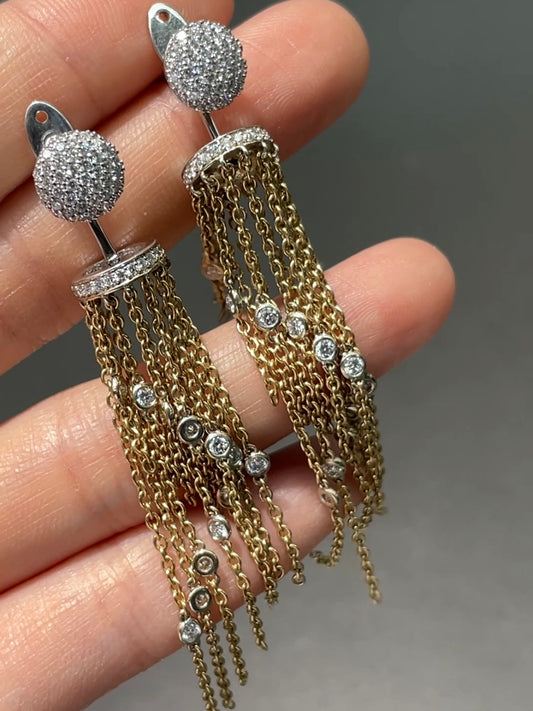 14K Gold Day and Night Diamond Mesh Chandelier Drop Earring