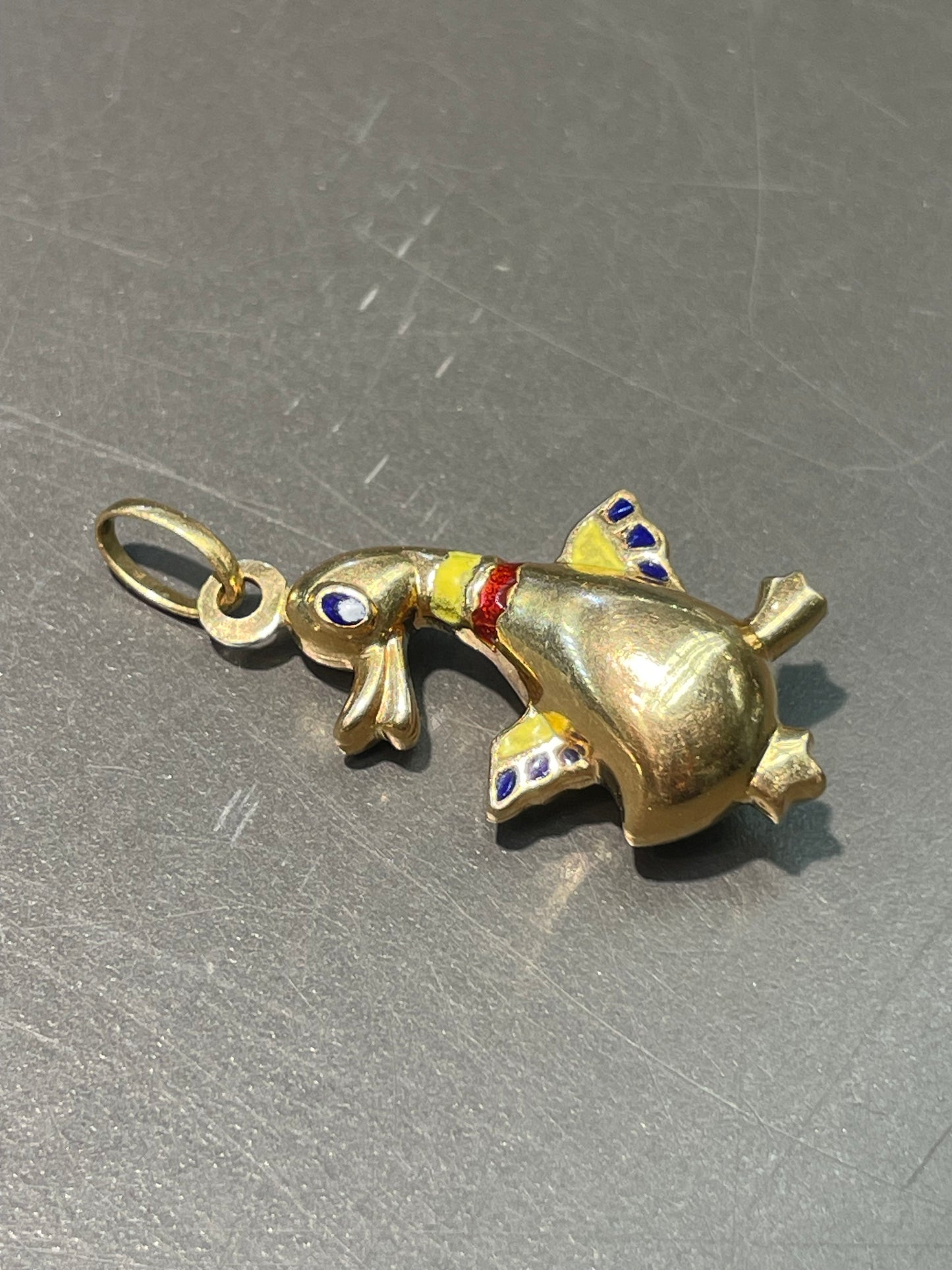 Vintage 18K Yellow Gold Enamel Duck Charm Pendant