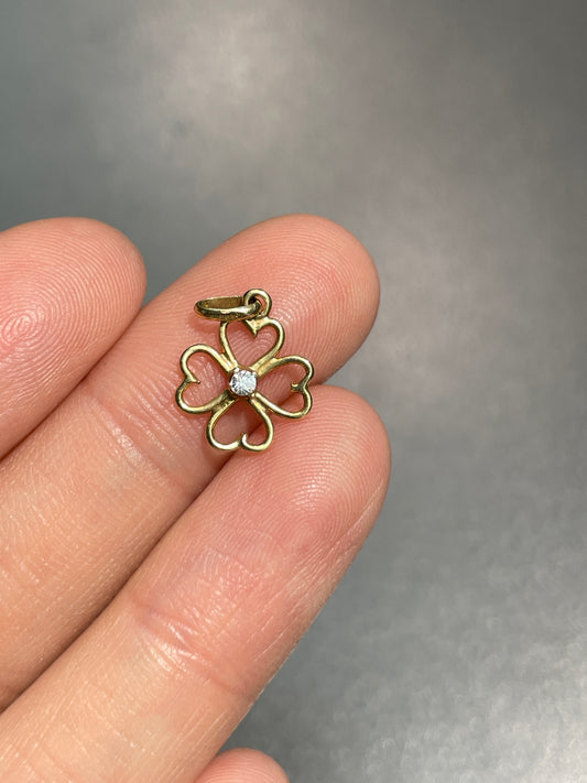 Vintage 14K Gold Mini Diamond Clover Charm