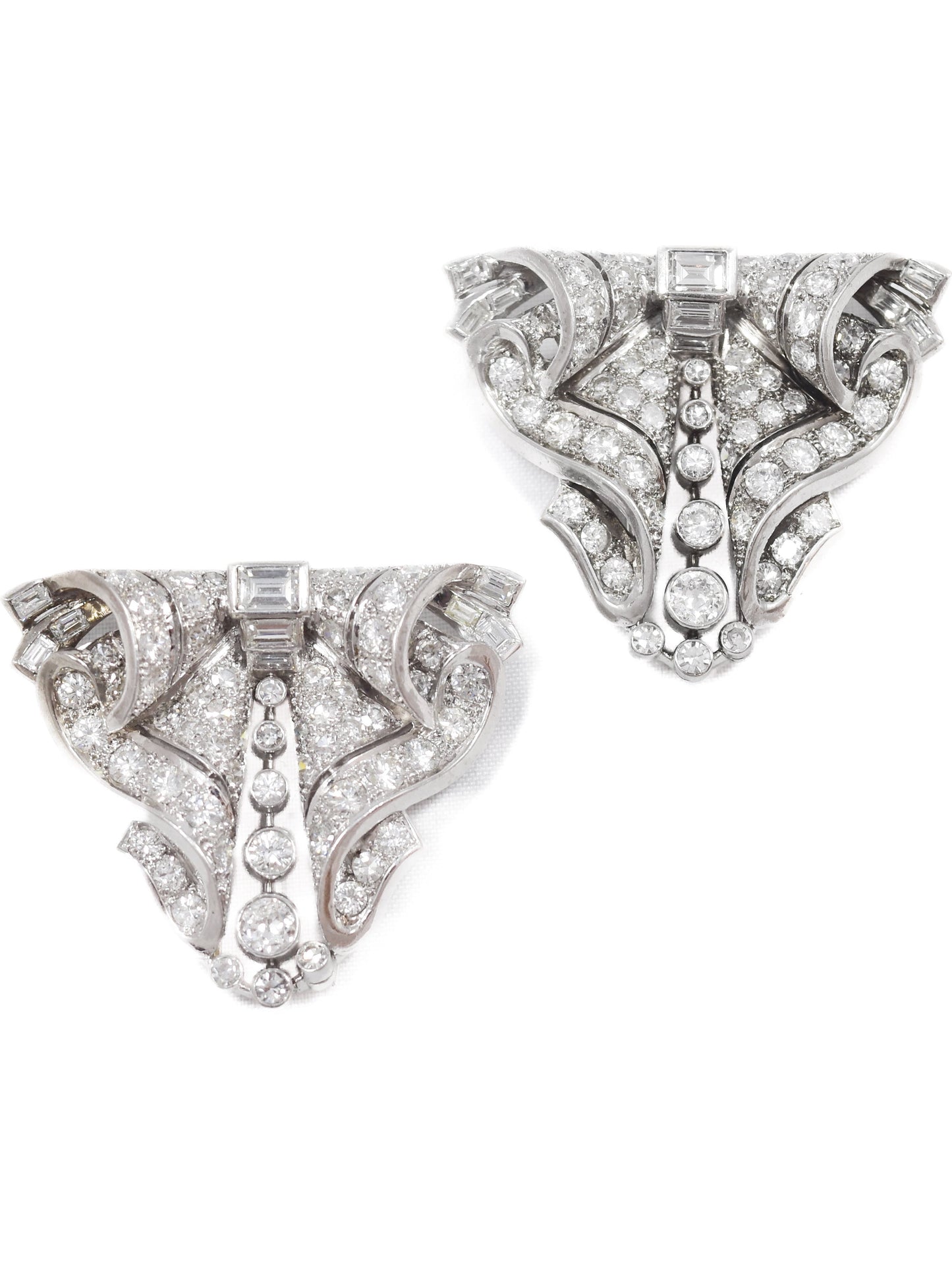 Art Deco Platinum 12.38 CTW Diamond Double Dress Clip Brooch
