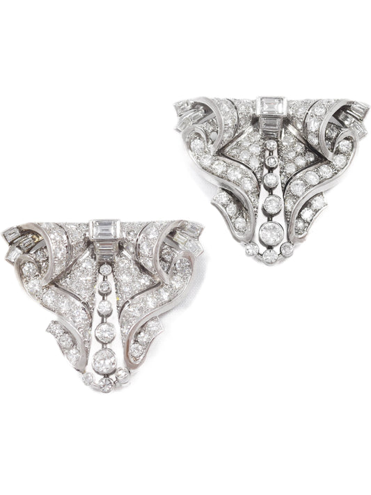Art Deco Platinum 12.38 CTW Diamond Double Dress Clip Brooch