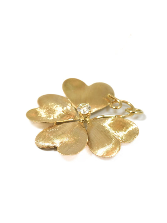 Vintage 14K Yellow Gold 0.35 CTW Diamond Shamrock Clover Pendant
