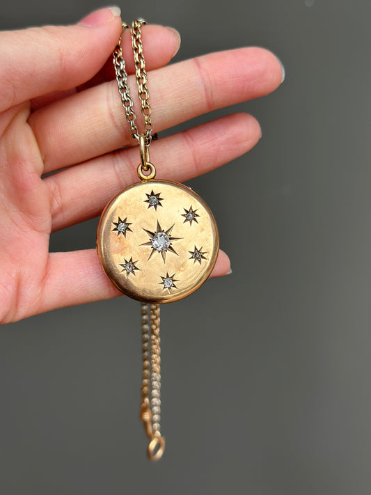 Antique 14K Gold Starburst Circle Locket