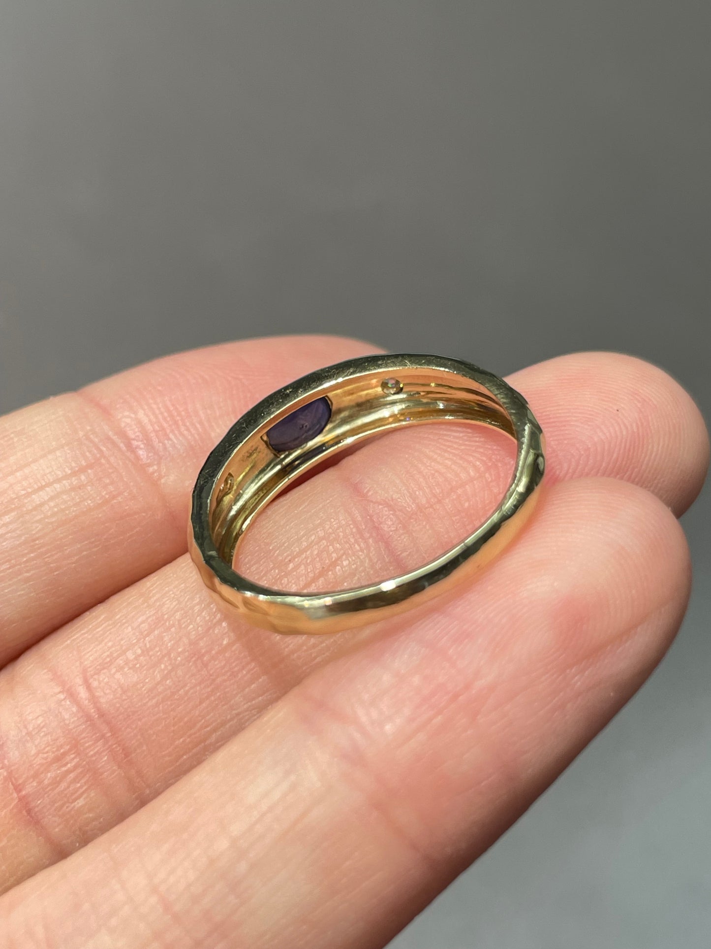 14K Yellow Gold Sapphire Diamond Gypsy Ring