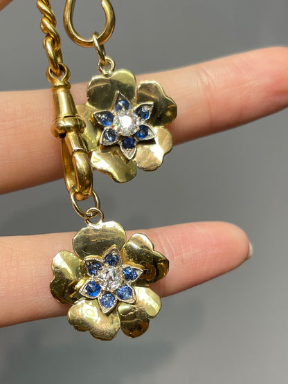 Vintage 18K Yellow Gold 0.45 CTW Diamond Sapphire Flower Charm Pendant