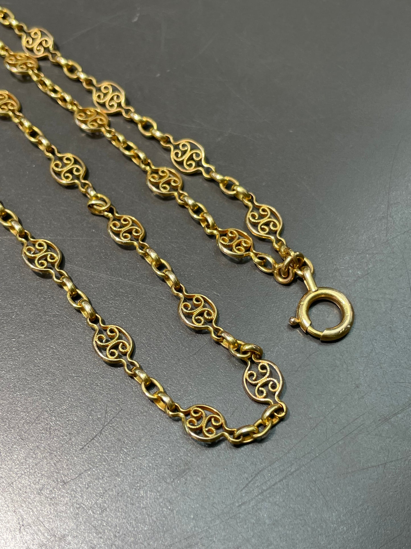 Antique 14K Yellow Gold Filigree Watch Chain Necklace 52.0 inch