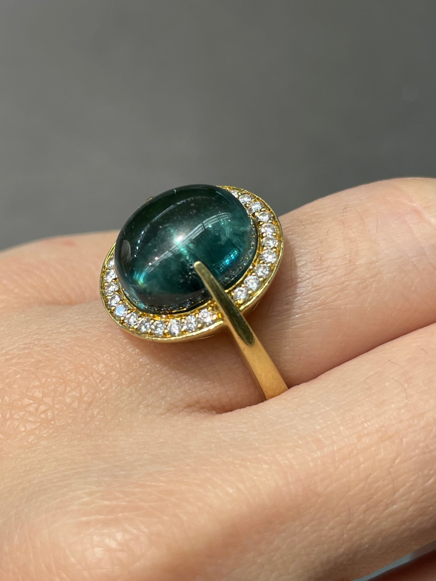 18K Gold 8.27 CTW Blue Tourmaline 0.34 CTW Diamond Halo Ring