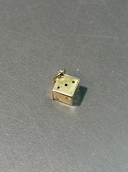 复古 14K 金空心骰子吊饰