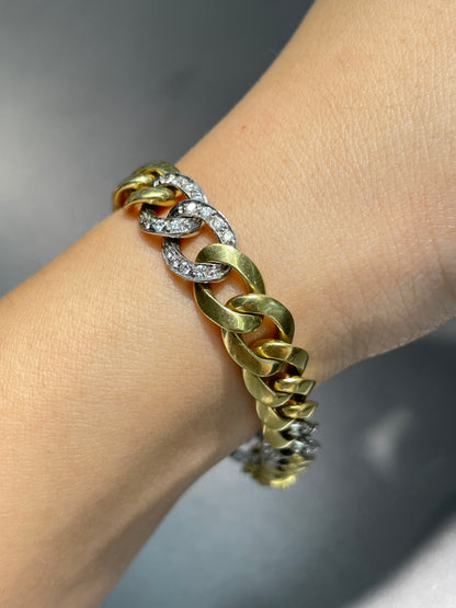 Vintage 18K Gold Diamond Curb Link Chain Bracelet